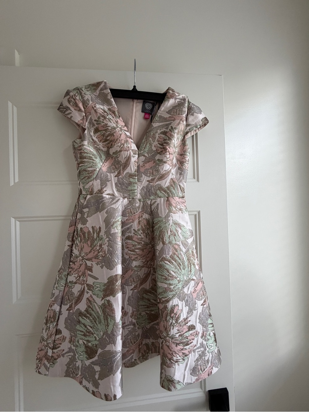 Vince Camuto Pink, Sage & Taupe Floral Jacquard Mini Dress